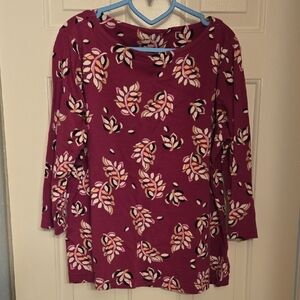 croft & barrow Plum Floral 3/4- Sleeve Crewneck Top -petite Large